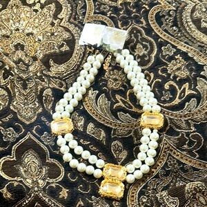 Pearl Necklace White and Gold Multi-Strand Pearl Necklace with Elegant Charm